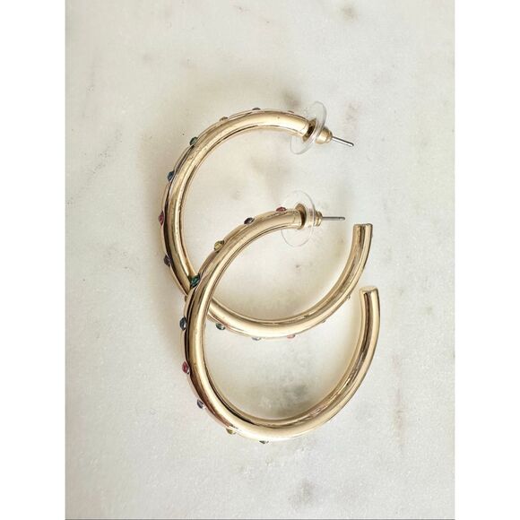 Rainbow and gold color hoop sleek earrings - Picture 7 of 8